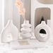 Modern Ceramic Vase Set – White Minimalist Home Decor With Geometric Shapes (3-Piece, Round & Angular Designs)_voghion.com