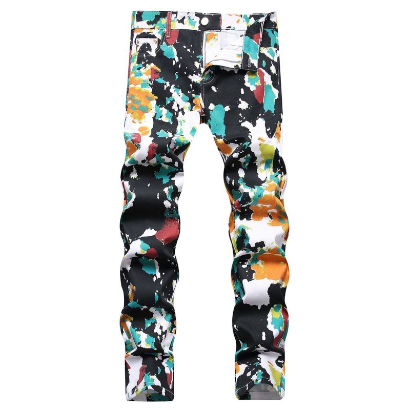 Herrenbekleidung Street Print Mode Persönlichkeit Blumenhose Alternative Trend elastische kleine Füße Jeans Herrenmode_voghion.com