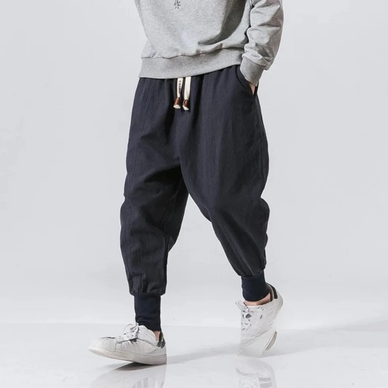 2025 Cotton Linen Harem Streetwear Joggers New Baggy Drop-crotch Casual Pants Men Sweatpants_voghion.com
