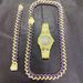 Set regalo con collana e bracciale tempestato di diamanti Hip Hop, set di orologi con catena cubana_voghion.com