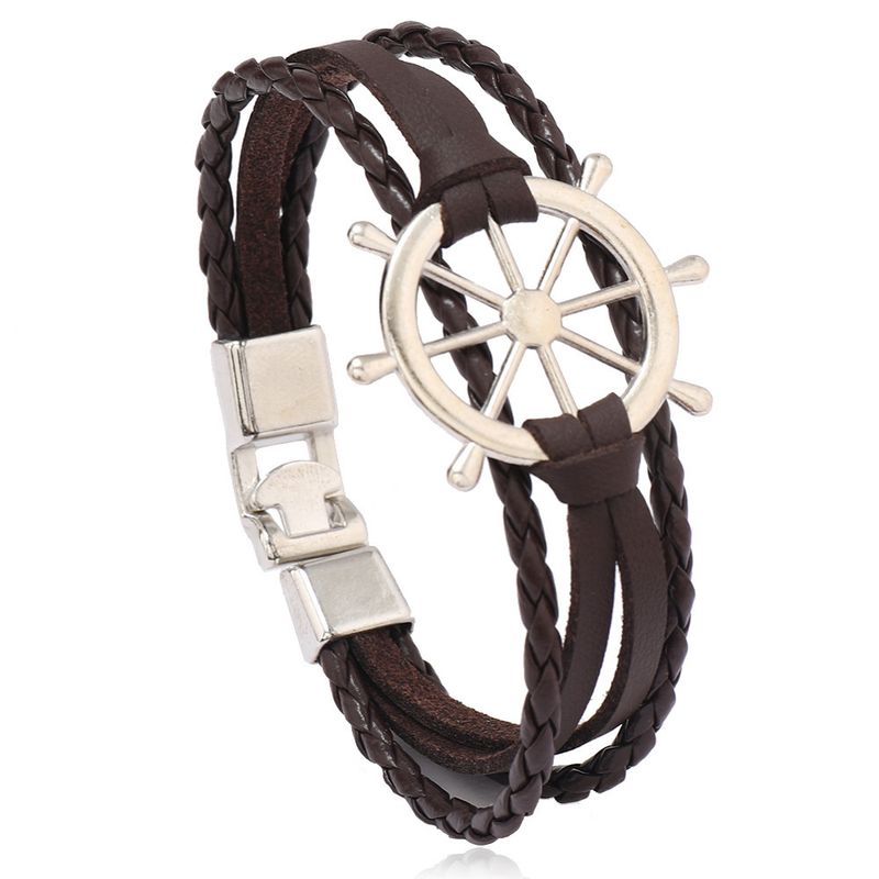 Bracciale unisex in pelle bovina con fibbia a forma di timone di nave, stile punk rock_voghion.com