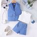 2024 summer new small and medium-sized children's pit stripe vest+collar sleeveless jacket+shorts girl suit set_voghion.com