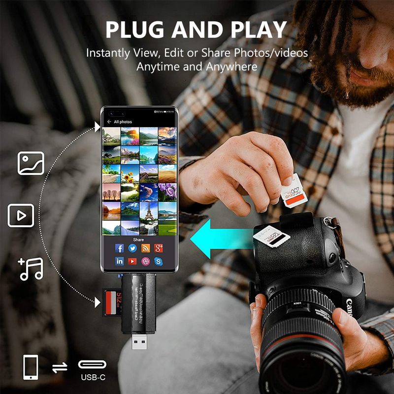 Lecteur de carte Micro USB 2.0 Flash OTG Type de lecteur Micro USB Lecteur USB C Lecteur de carte Micro SD Lecteur de carte SD Adaptateur de carte mémoire intelligent pour_voghion.com