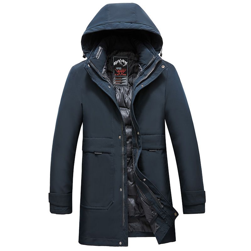 Herren-Winterjacke mit Fleecefutter für mittleres und älteres Alter – Verdickter langer Mantel mit Karomuster und Volltonfarben, leichtes Polyester, warm und bequem_voghion.com