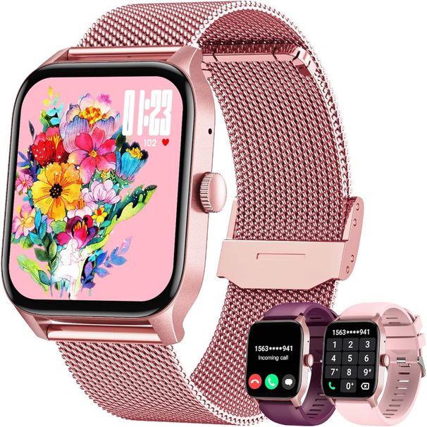 Smartwatches Android iOS-telefoons: roze smartwatch voor vrouwen, 1,83 inch touchscreen met antwoordapparaat, oproepfunctie, waterdicht, hartvormig R-vormig horloge_voghion.com