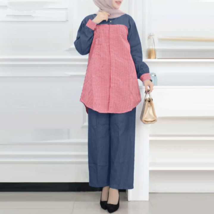 Completo due pezzi musulmano in cotone e lino, tinta unita, primavera-autunno, cardigan a maniche lunghe, camicia e pantaloni_voghion.com