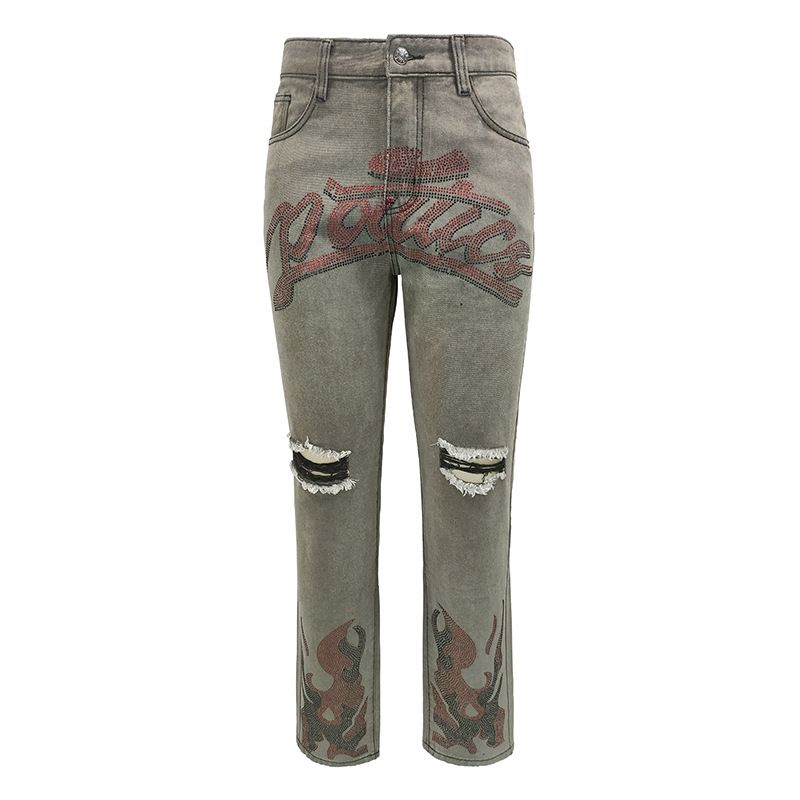 Jeans da uomo, pantaloncini con strass, pantaloni lunghi, personalità alla moda, abbigliamento maschile versatile_voghion.com
