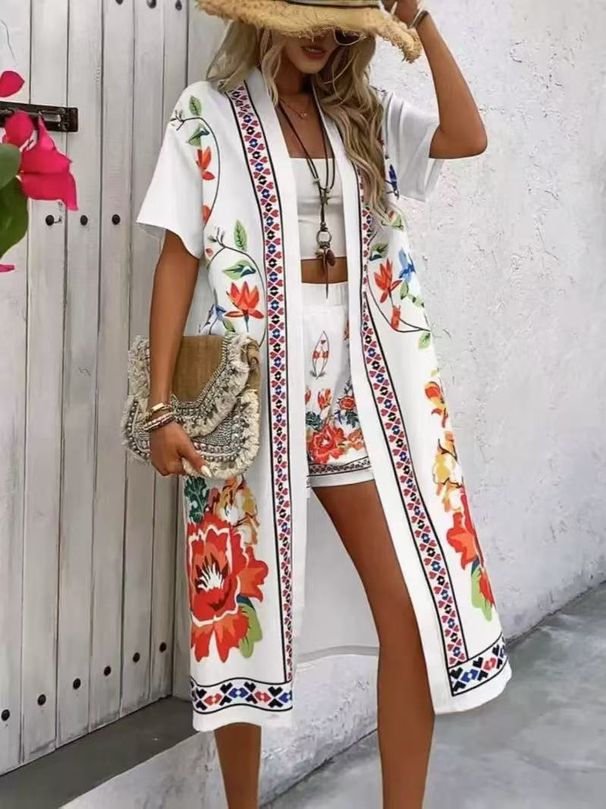 Cardigan lungo casual con stampa in stile etnico retrò bohémien da donna_voghion.com