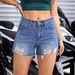 Damenbekleidung Zerrissene Raw Edge Denim Shorts Weibliches Design Schlanke, lockere A-Linien-Hotpants_voghion.com