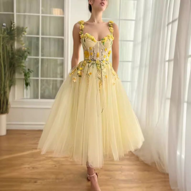 3D Bloemen Mode Strapless Avondjurk Cocktailjurk_voghion.com