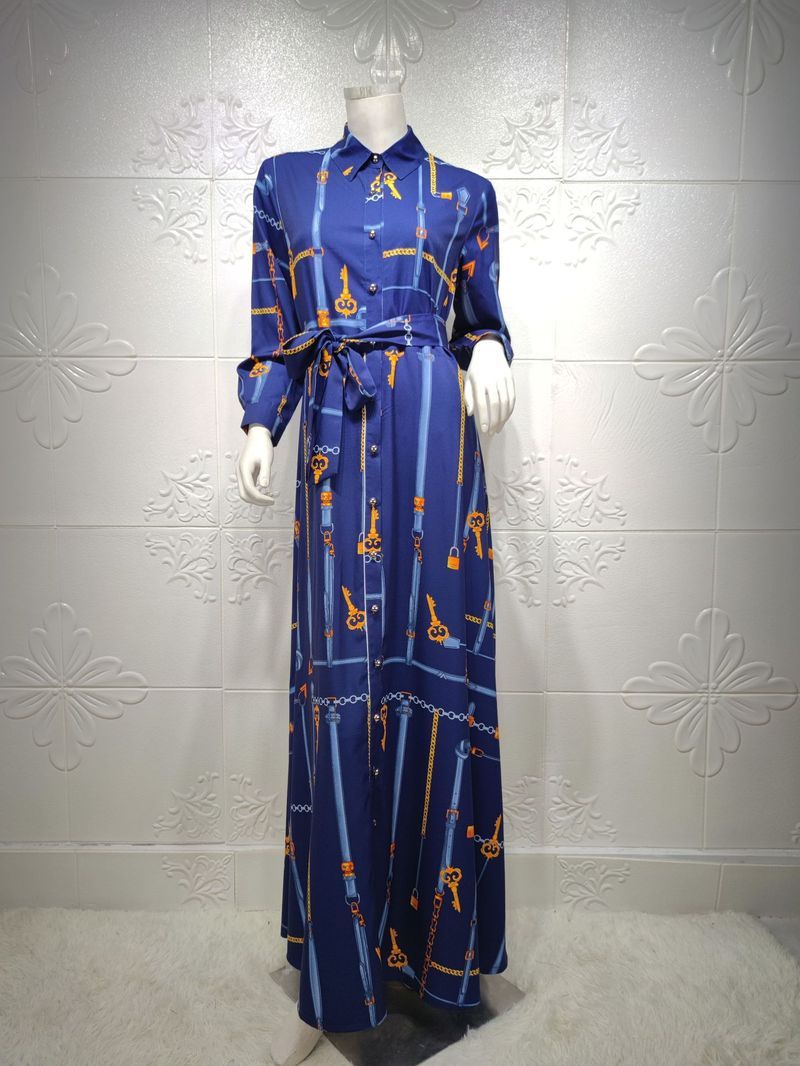 Vestido camisero de mujer con estampado de cadenas multicolor para mujer_voghion.com
