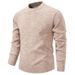 Men's Clothing Warm Fleece-Lined Knit Sweater, Round Neck Long Sleeve Pullover, Soft Wool Blend, Casual Winter Thermal Top (Black, Coffee, Khaki)_voghion.com