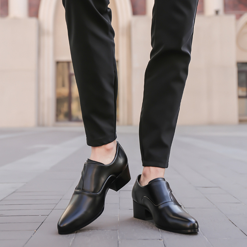 Suitable For All Seasons European Style Men's High Heel Suit Genuine Breathable Buckle Pointed Toe Leather Business Formal Trendy Height_voghion.com