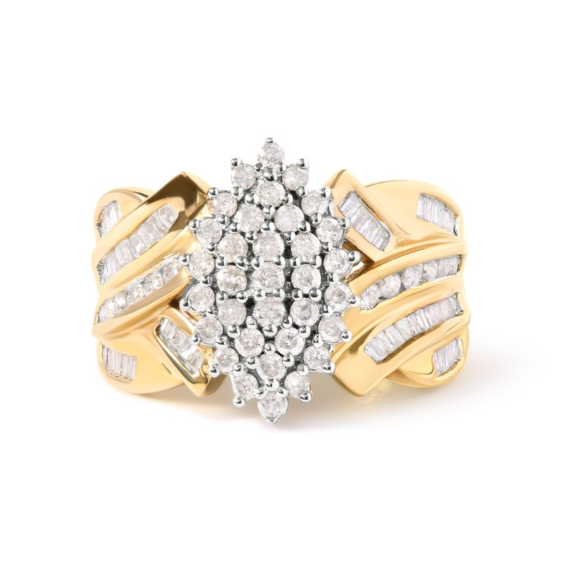 10K Yellow Gold 1 Cttw Diamond Pear Shaped Cluster Cluster Cocktail Ring (H-I Color, I2-I3 Clarity) - Ring Size 7_voghion.com