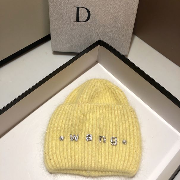 Autumn and Winter King Letter Rabbit Hair Knitted Hat Women's Fashion Sequin Soft Glutinous Warm Pullover Cap Korean_voghion.com