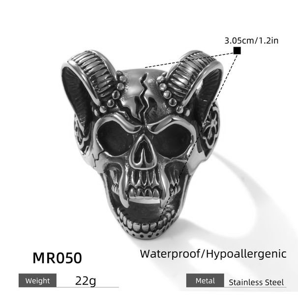 Anelli in acciaio al titanio, gioielli all'ingrosso, anello da uomo in acciaio inossidabile con testa di pecora Satana punk, teschio_voghion.com