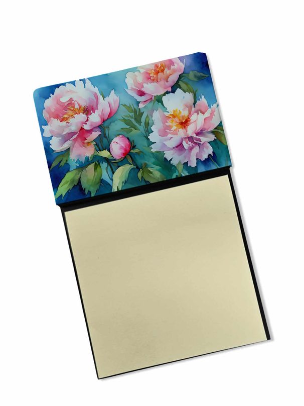 NEW Peonies in Watercolor Sticky Note Holder Refillable Dispenser Self-Sticky Note Pads, Memo Pads Blank Desk Accessories_voghion.com