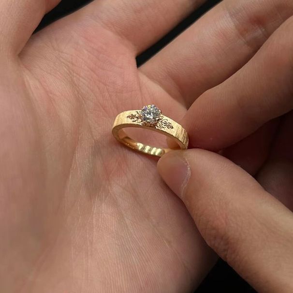 Gold Brushed Diamond Vintage High-Value Exquisite Brightening Simple Versatile High-End Feel Gift For Girlfriend Ring_voghion.com
