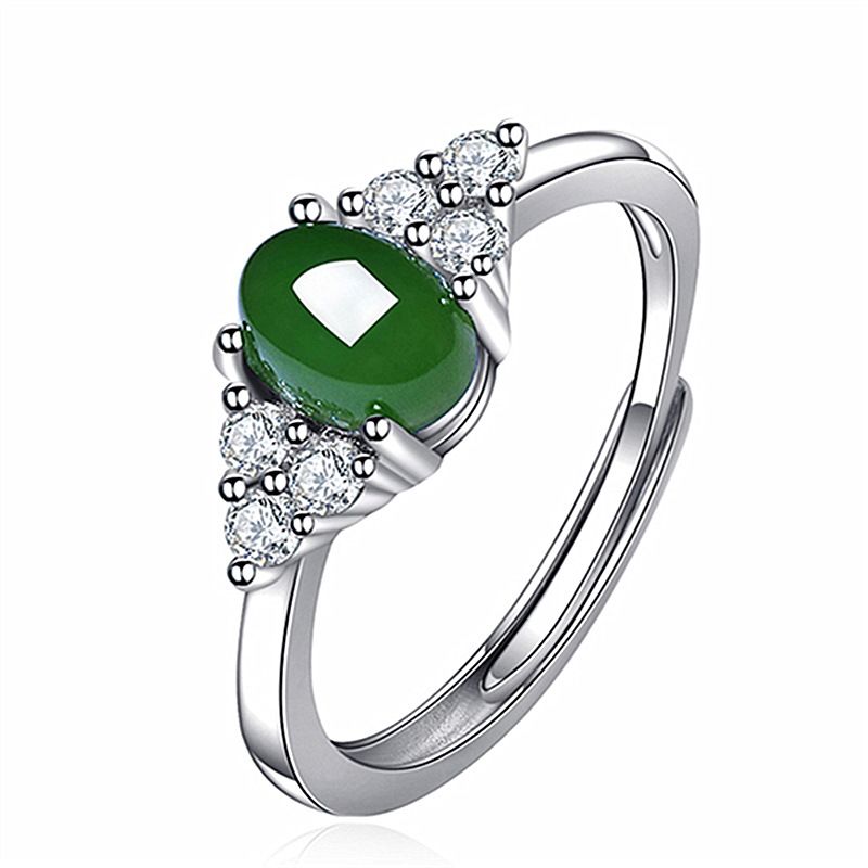 Klassischer offener Temperament-Ring mit eingelegtem Chalcedon, kristallklar, schlicht, grün, Hetian-Jade_voghion.com