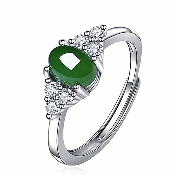 Klassischer offener Temperament-Ring mit eingelegtem Chalcedon, kristallklar, schlicht, grün, Hetian-Jade_voghion.com