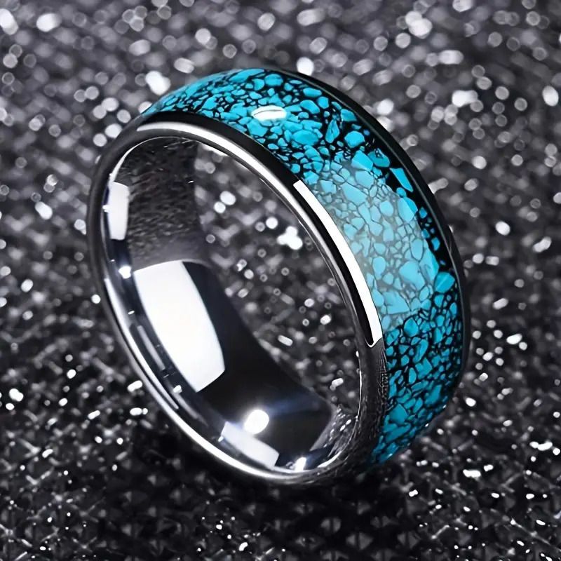 Nuovo anello da uomo in acciaio inossidabile con particelle turchesi curve_voghion.com