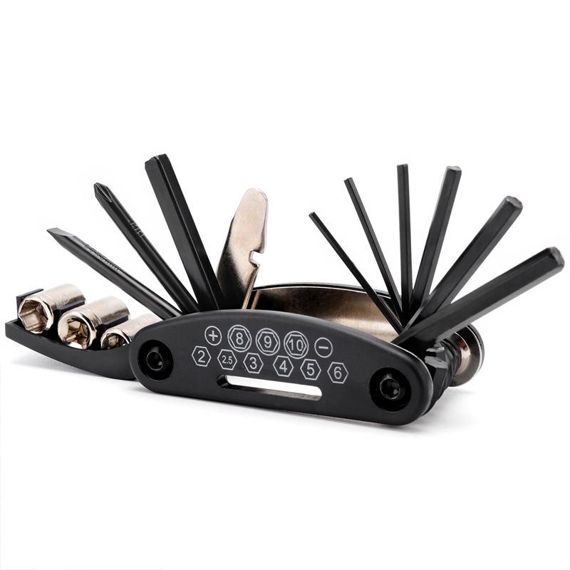 Bicycle tools 16 in 1 multifunctional mountain bike repair combination tool folding wrench tire repair wrench set_voghion.com