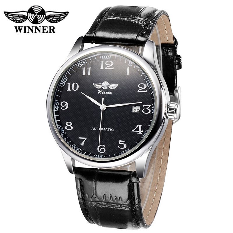 Men's Automatic Mechanical Watch With Calendar, Leather Strap, And Mineral Glass - Classic Round Dial Design For Casual And Formal Wear_voghion.com