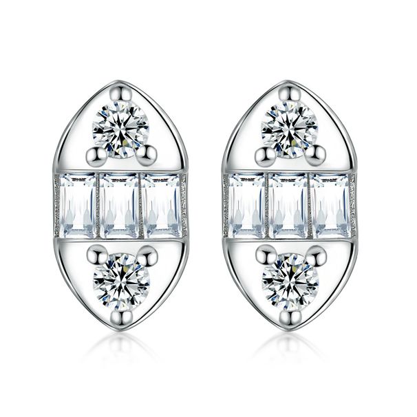 Simple Geometric Earrings - S925 Sterling Silver Round & Rectangular Zircon Stud Earrings (Trendy Instagram Style Minimalist Jewelry)_voghion.com