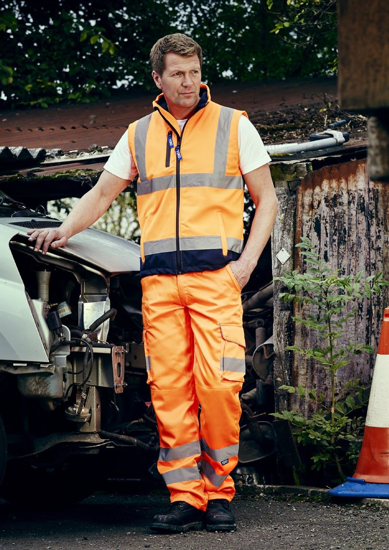 Pantalones de trabajo resistentes al desgaste para construcción y exteriores, con bandas reflectantes de poliéster y algodón._voghion.com