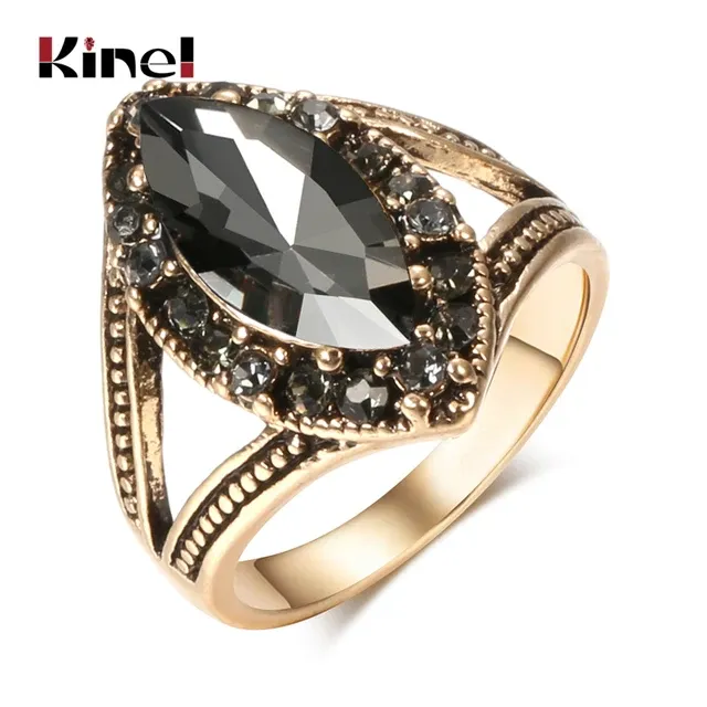 Moda Kinel Vintage Geometrico regolare Per Le Donne Boho Grigio Cristallo Anelli Classico Etnico Gioielli Da Sposa Anello Liscio Regali Per Le Feste_voghion.com