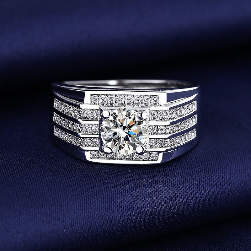 Élő közvetítés a Stone Trend 1 karátos esküvői platinával bevont nagy gyémánt domináns Mosang férfi gyűrűjéről_voghion.com