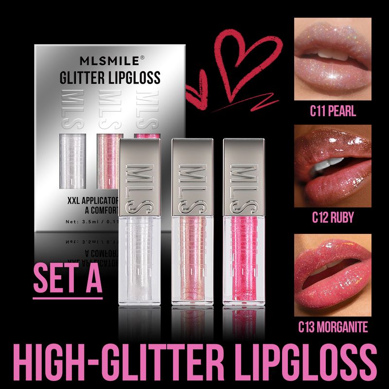 25/5000 Makeup Flash Lip Glaze Set Pennello grande con specchio Lucidalabbra perlato Rossetto liquido flash fine 3 pezzi_voghion.com