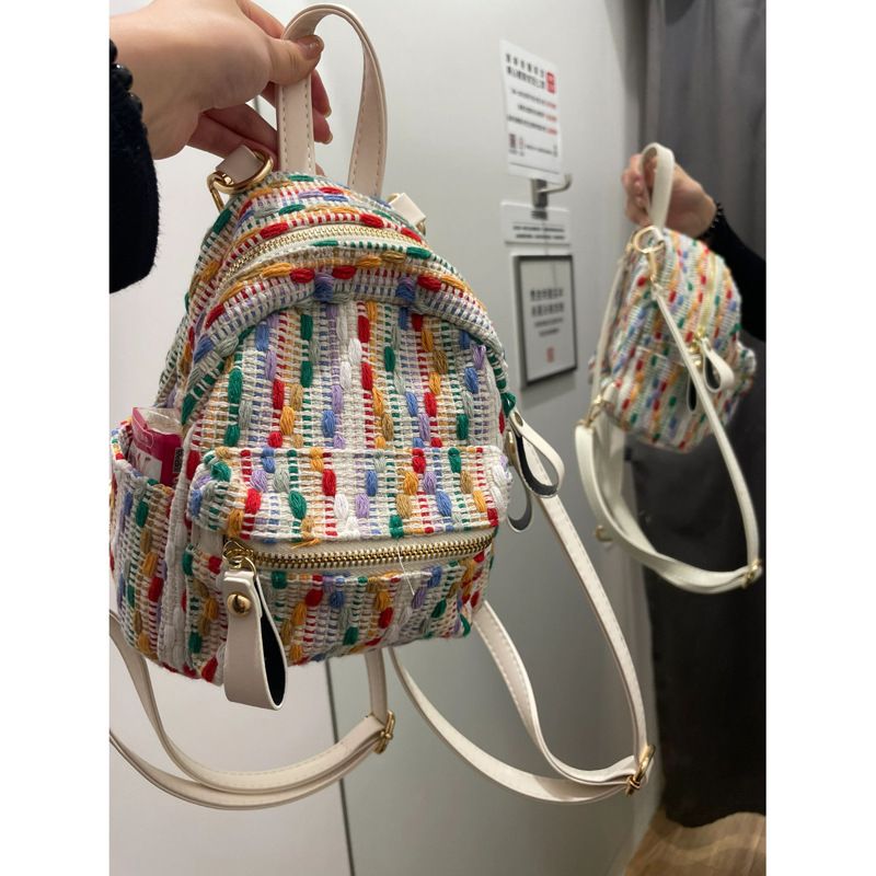 Rainbow Knitted Internet Red 2023 Spring/Summer New High end Sense Small Crowd Travel Backpack Fashion Mini Bag_voghion.com