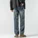 Jeans Men's Loose Harlan Straight Drape Rear Bag Embroidery Simple Double Process Washing_voghion.com