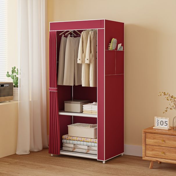 Foldable Fabric Wardrobe With Metal Frame – 2-Tier & Multi-Compartment Storage Closet For Bedroom, Dorm, Or Apartment_voghion.com