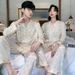 Spring, Summer, And Autumn Couple Pajamas | Ice Silk Long Sleeved Pants, Fashionable Casual Home Suit Set--Checkered Silver Gray Style_voghion.com