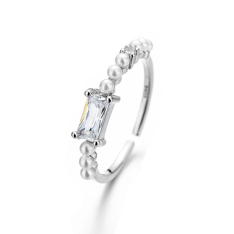 Sterling VENUS Sier Franse Retro Stijl Vrouwen Mode Licht Temperament Vierkante Diamant Parel Ring_voghion.com