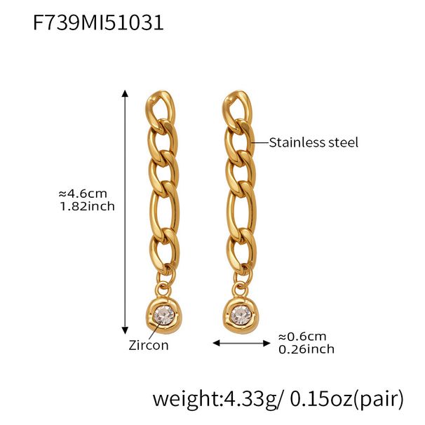 Square Sugar Exaggerated Personality Cold Wind Earrings Stainless Steel Chain Round Zircon Earrings Female_voghion.com