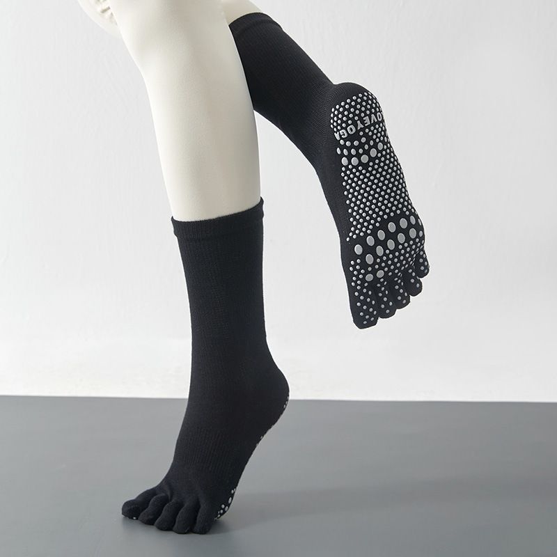 Tubo alto elástico listrado horizontal feminino profissional antiderrapante ioga outono inverno dança cinco dedos compressão_voghion.com