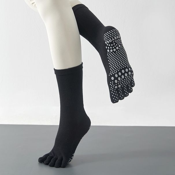 Tubo alto elástico listrado horizontal feminino profissional antiderrapante ioga outono inverno dança cinco dedos compressão_voghion.com