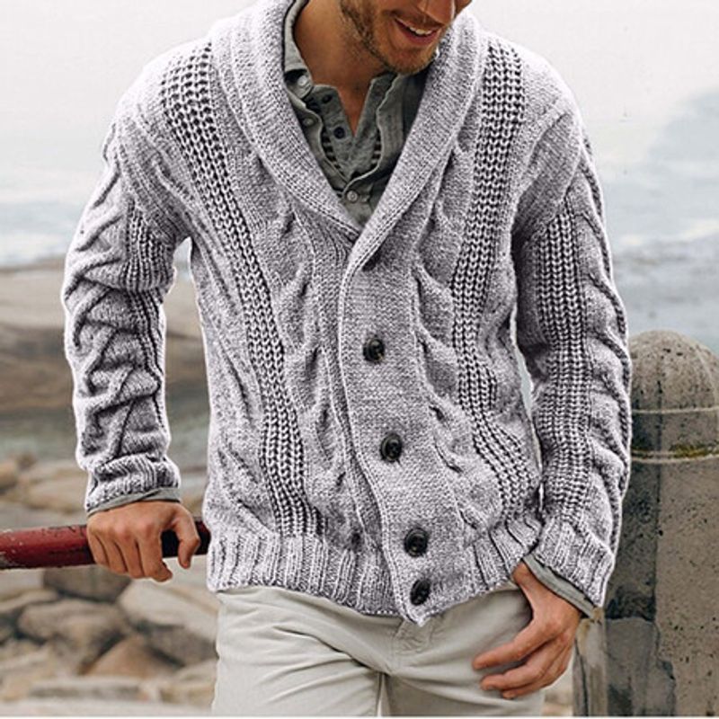 Men's Diamond Knit Cardigan Slim Fit Sweater - Long Sleeve Turn-Down Collar Pullover For Autumn/Winter - Acrylic Blend Warm Casual & Business Casual_voghion.com