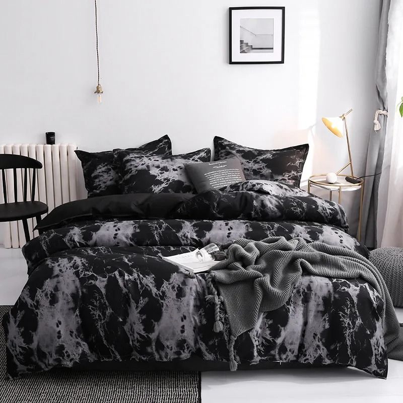 Luxuriöses schwarzes Bettwäsche-Set mit Kissenbezug, Einzelbett, volle Größe, Bettwäsche, Bettbezug-Set, Queensize-/Kingsize-Doppelbett, Einzelbett_voghion.com