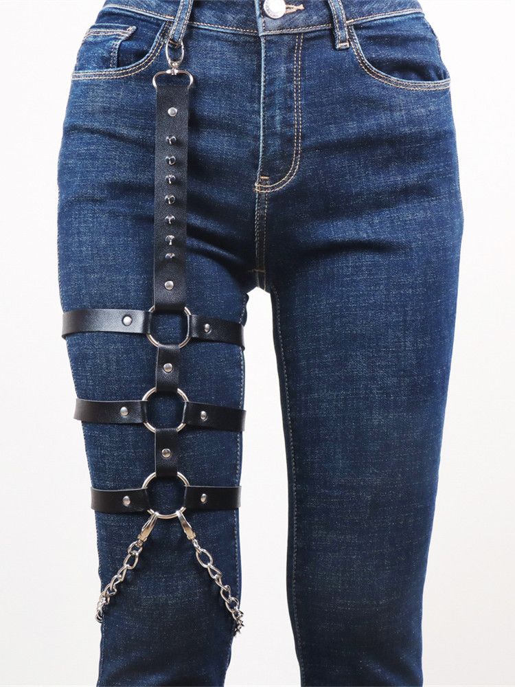 Punk Leder Käfig Gothic Strumpfband Gürtel Körper Riemen Dessous Frauen Hosenträger Harajuku Körper Bondage Schwert Oberschenkel Harness Strümpfe_voghion.com