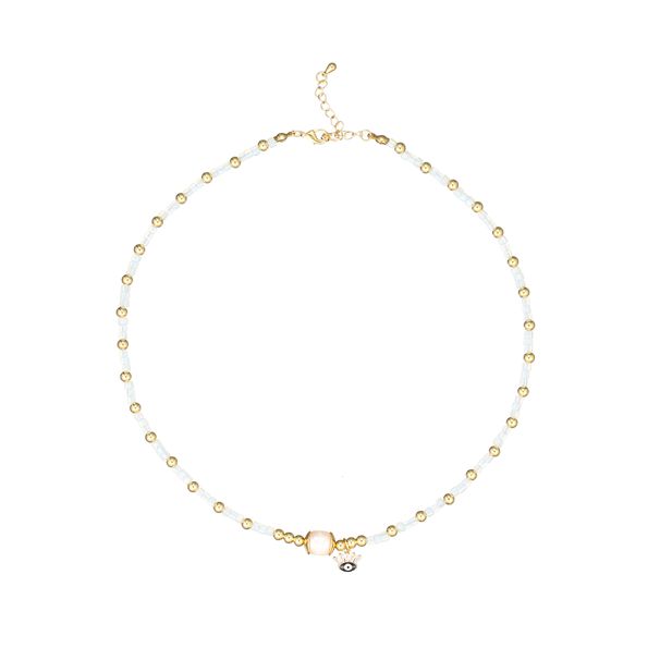 Collana in acciaio al titanio in stile bohémien con vetro di rame, pietre di cristallo naturali e perle d'acqua dolce - Collana con ciondolo da donna_voghion.com