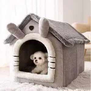 Warme Hundehütte für den Innenbereich, weiches Haustierbett, Zelthaus, Hundehütte, Katzenbett mit abnehmbarem Kissen, geeignet für kleine, mittelgroße und große Haustiere_voghion.com