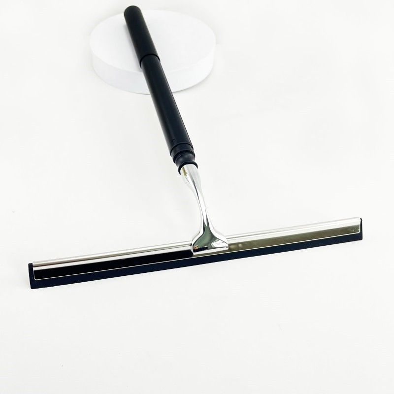 Raclette de douche à long manche – Rétractable jusqu'à 119 cm, tête en silicone de 30 cm pour portes vitrées, miroirs, carrelages de salle de bain, crochet en silicone (noir)_voghion.com