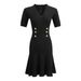 Women's Clothing V Neck Waist Knitted Dress For Women High Grade Zipper Slim Hip Fishtail Skirt_voghion.com