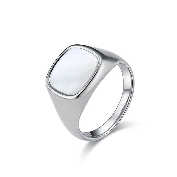 Lehký luxusní styl čtvercového těsnění s intarzií z titanové oceli, prsten pro muže a ženy, snubní prsten, módní doplňky pro dojíždění_voghion.com