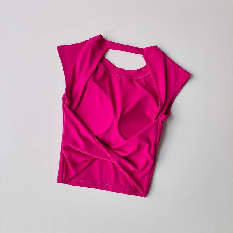 Damen Yoga Weste Sport Ärmelloses T-Shirt, Festes Brustpolster, Offener Rücken_voghion.com