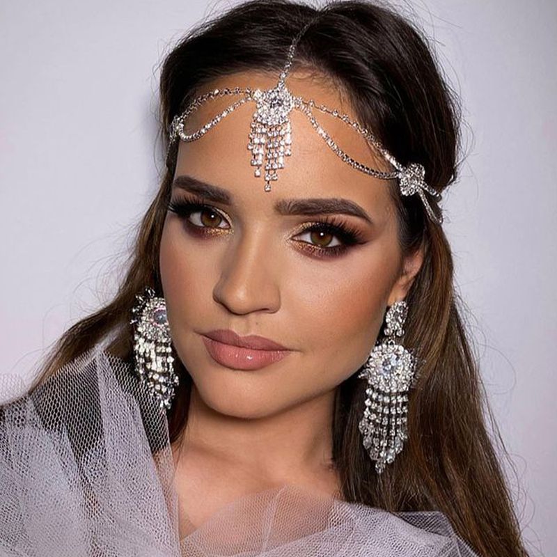 Böhmischer Stil Strass Braut Kopfschmuck neue leichte Luxus Mode Quaste Stirn Kopf Kette Kopfschmuck_voghion.com